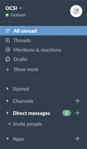 Screenshot of Slack channel choose, showing everything collapsed